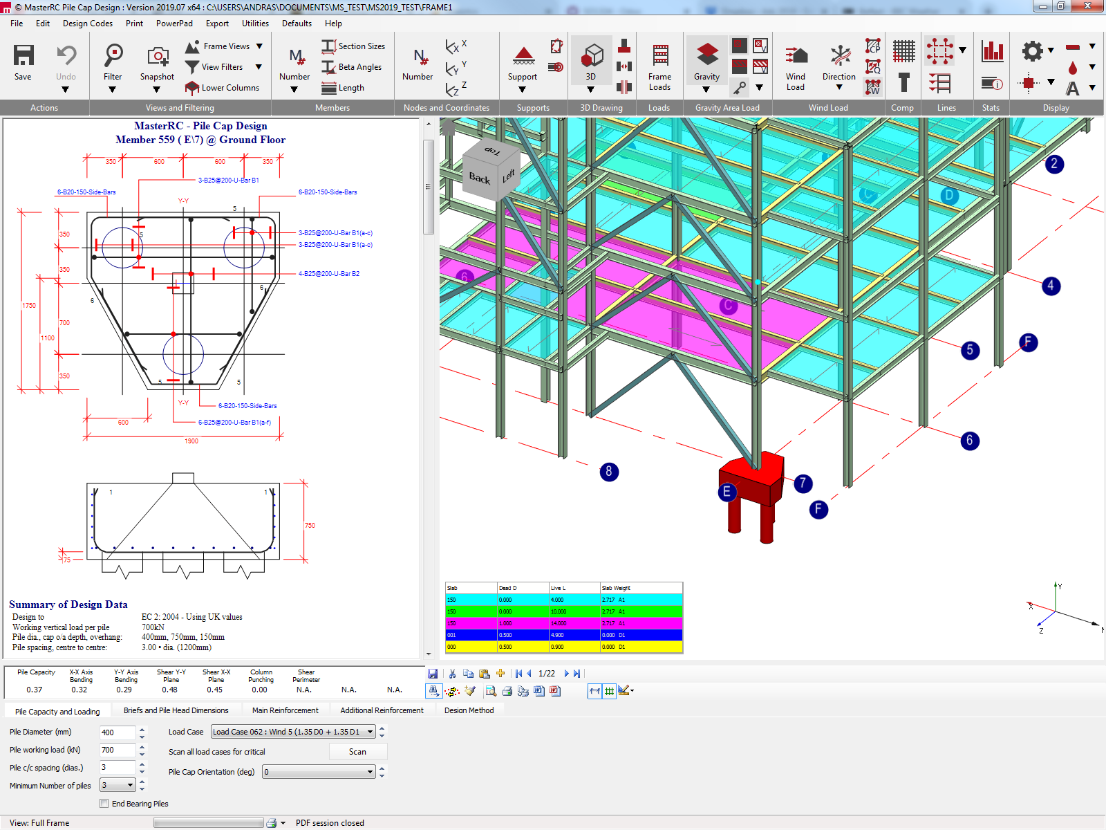 Integrated pile cap analysis and design in MasterFrame