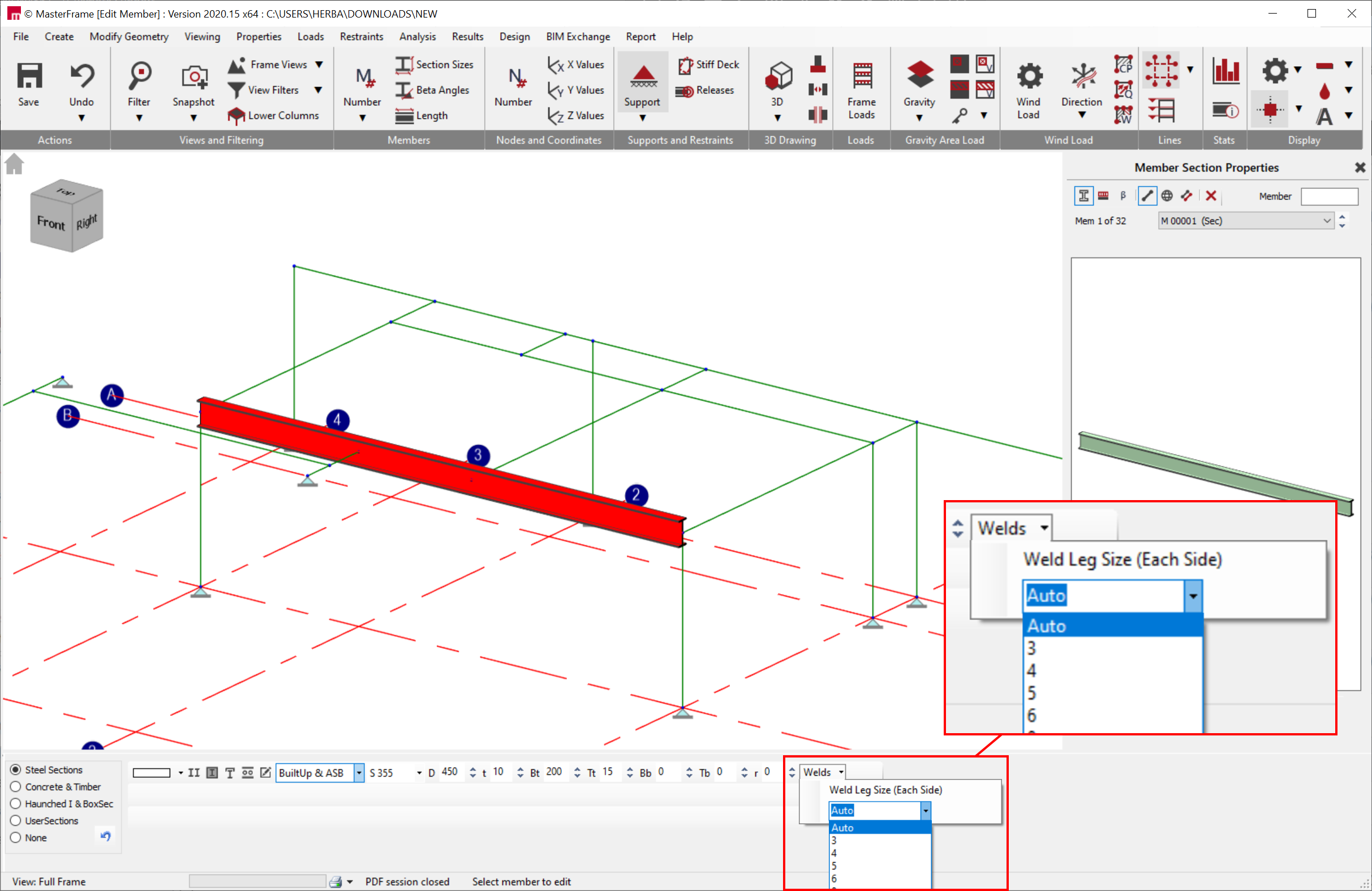 Web to flange weld design in MasterSeries