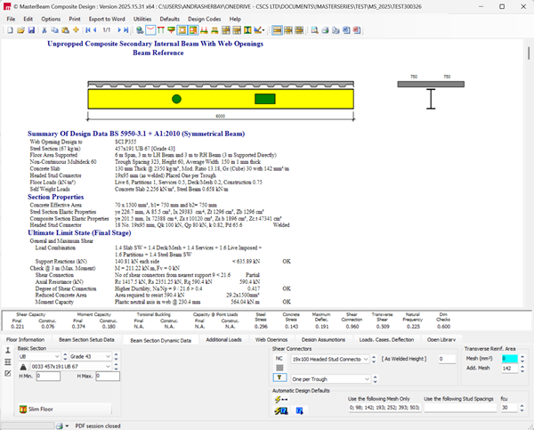 Standalone composite beam design