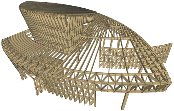 Analysis and design of a freeform timber structure