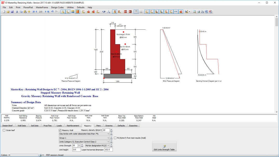 Stepped Masonry Retaining Wall calculation