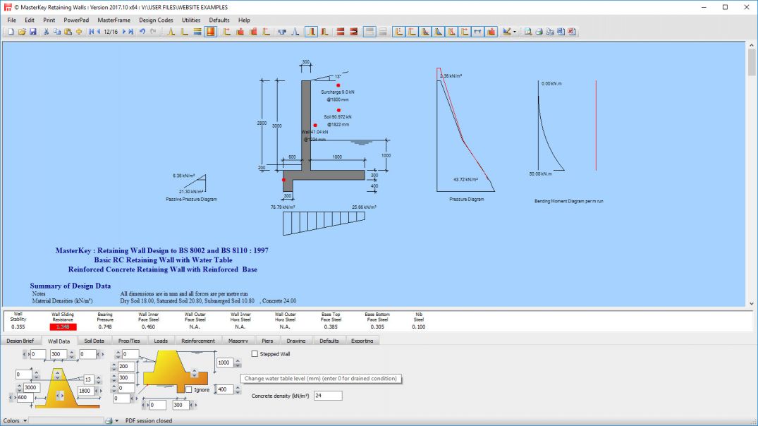 Retaining Wall Calculation with Water Table