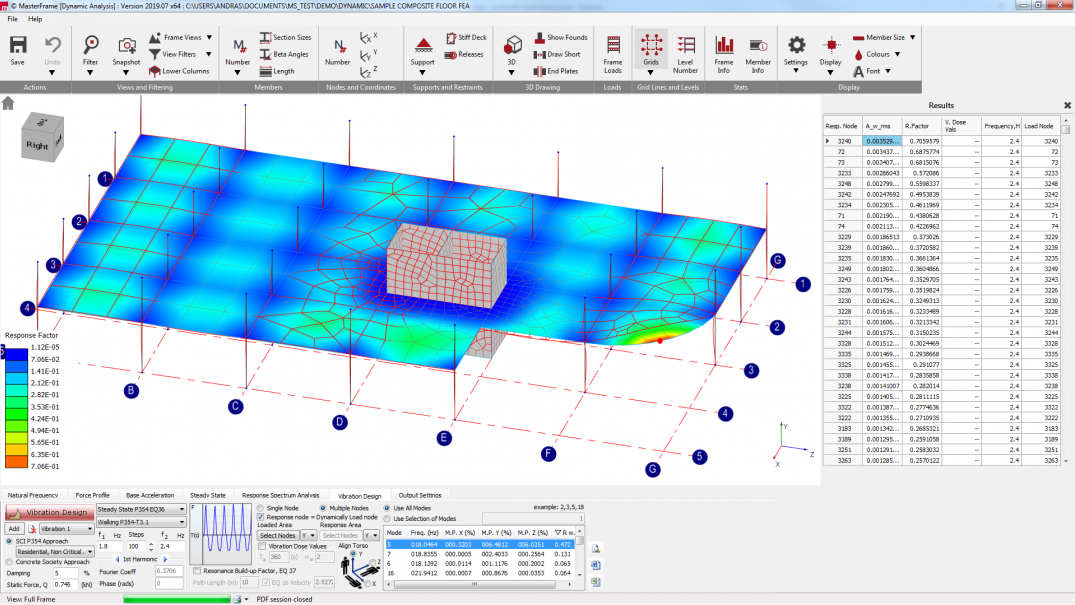 Floor vibration response factor calculation to SCI Design of Floors for Vibration: A New Approach