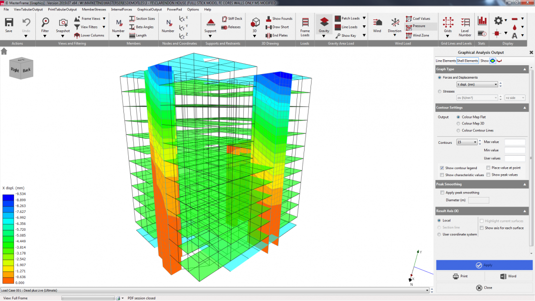 Multi story building with concrete shear cores