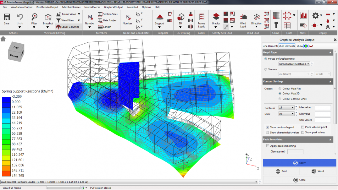 MasterFrame finite element analysis result - spring support reactions