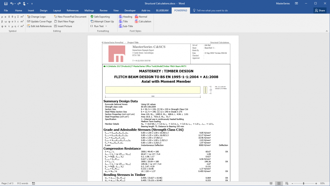 Sample Calculation Report Export to MS Word