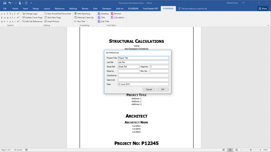 Edit Project Settings in MS Word